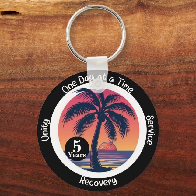 Personalised Tropical 12-Step Anniversary Chip Key Ring (Front)