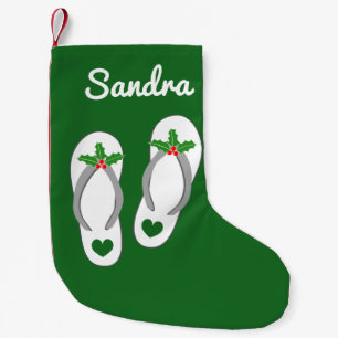 Personalised tropical beach flip flop slippers small christmas stocking