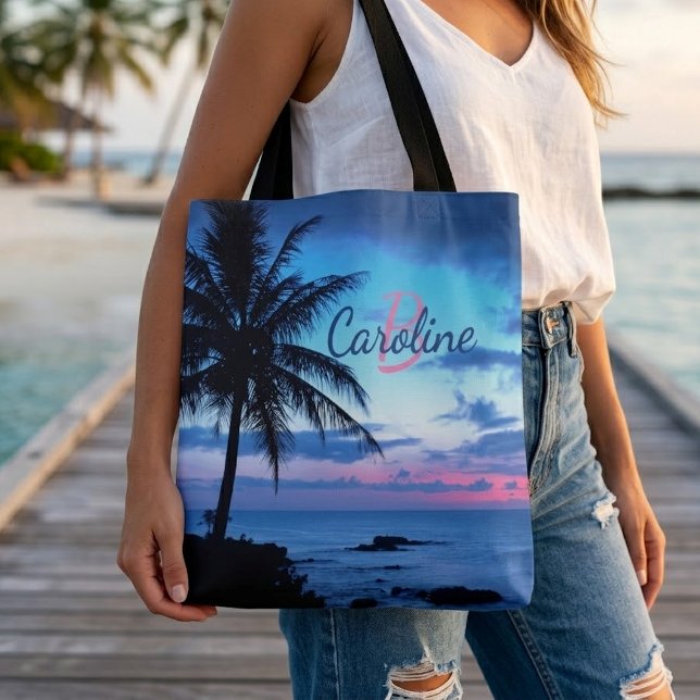 Personalised Tropical Beach Ocean Sunset Tote Bag (Creator Uploaded)