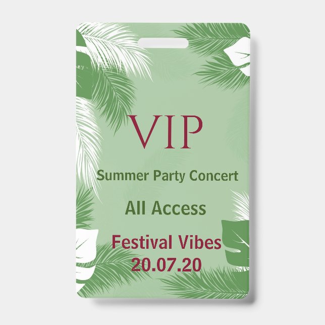 Personalised Tropical Beach Party VIP Access Badge ID Badge (Front)