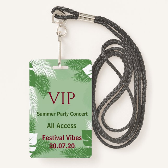 Personalised Tropical Beach Party VIP Access Badge ID Badge (Front with Lanyard)