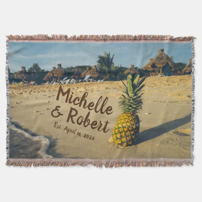 Personalised Tropical Beach Wedding Keepsake Throw Blanket (Front)