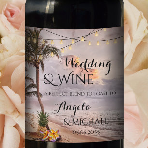 Personalised Tropical Beach Wedding Wine Label