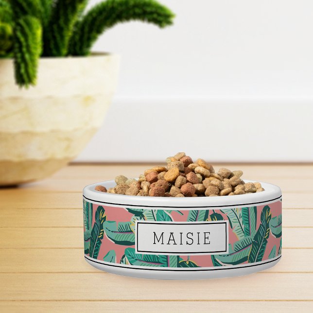 Personalised Tropical Botanical Leaf Pattern Pet Bowl (Creator Uploaded)