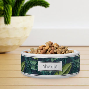 Personalised Tropical Botanical Leaves Pattern Pet Bowl
