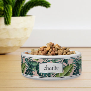 Personalised Tropical Botanical Leaves Pattern Pet Bowl