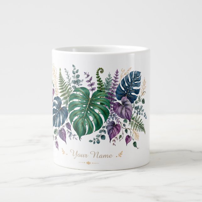 Personalised Tropical Botanical Monogram Artwork Large Coffee Mug (Front)