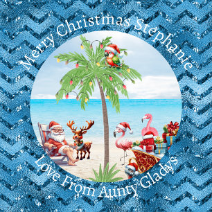 Personalised Tropical Christmas Party On Blue Wrapping Paper