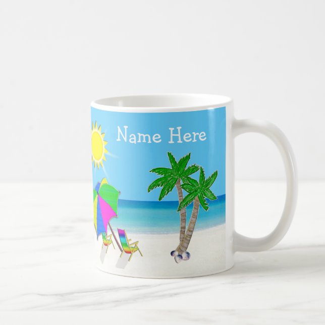 Personalised Tropical Coffee Mugs, 2 Text Boxes Mug (Right)