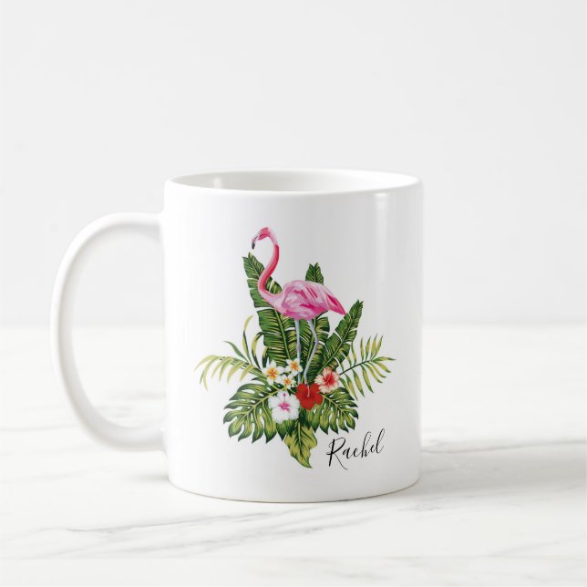 Personalised Tropical Flamingo Floral Coffee Mug (Left)