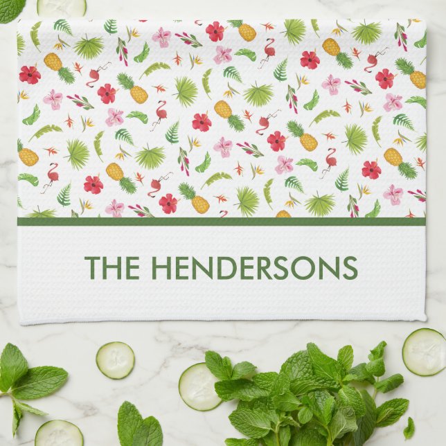 Personalised Tropical Flamingo Tea Towel, Towel (Folded)