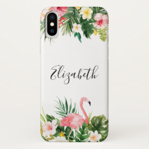 Personalised Tropical Floral Flamingo iPhone X Case