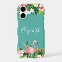 Personalised Tropical Floral Flamingo Teal