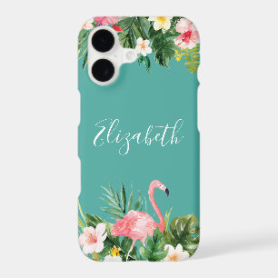 Personalised Tropical Floral Flamingo Teal
