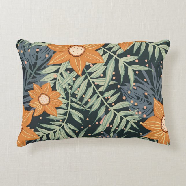 Personalised Tropical Floral Leaves  Decorative Cushion (Front)