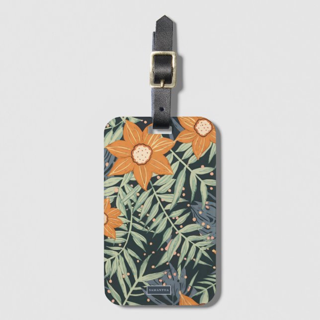 Personalised Tropical Floral Leaves  Luggage Tag (Front Vertical)