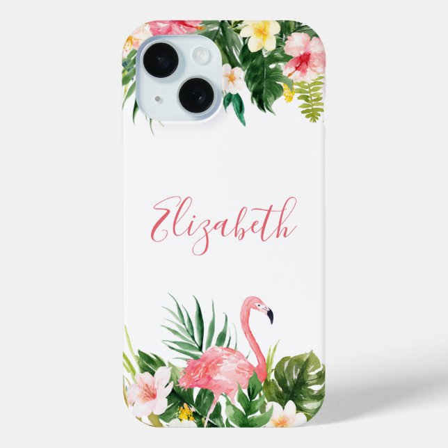 Personalised Tropical Floral Pink Flamingo Case-Mate iPhone Case (Back)