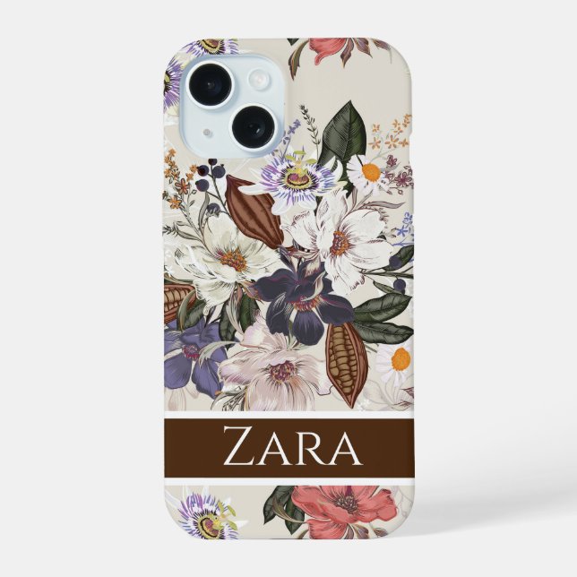 Personalised Tropical Floral Symphony iPhone 15 Case (Back)