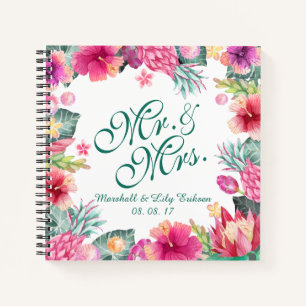 Personalised Tropical Floral Wedding Guestbook Notebook