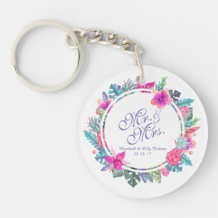 Personalised Tropical Floral Wedding Keychain