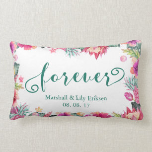 Personalised Tropical Floral Wedding Lumbar Pillow