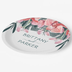 Personalised Tropical Floral Wedding Paper Plate