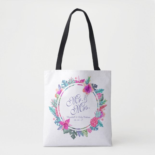 Personalised Tropical Floral Wedding Tote Bag (Front)