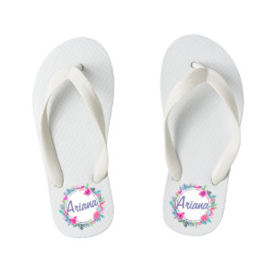 Personalised Tropical Floral Wreath Flip Flops