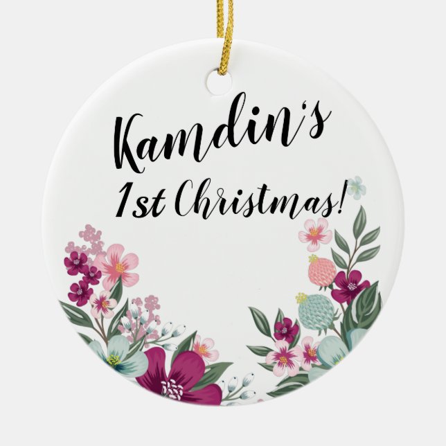 Personalised Tropical Flower on White Ceramic Tree Decoration (Front)