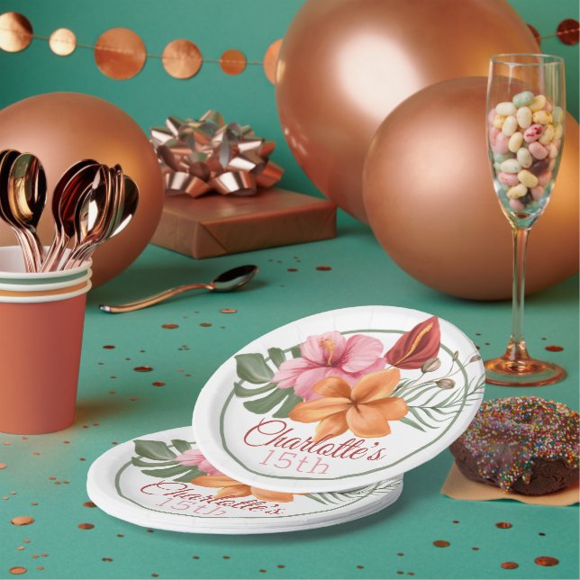 Personalised Tropical Flower Paper Plate (Multi)