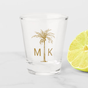 Personalised Tropical Gold Palm Tree Monogram Shot Glass