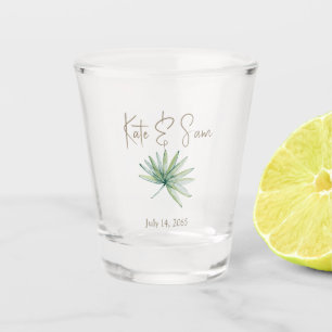 Personalised Tropical Greenery Wedding Favour Shot Glass