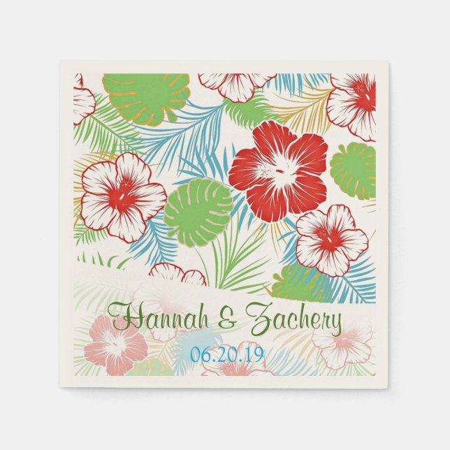Personalised Tropical Hibiscus Hawaiian Wedding Napkin (Front)
