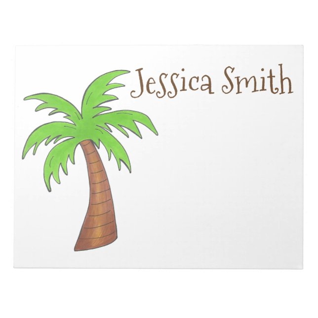 Personalised Tropical Island Beach Green Palm Tree Notepad (Front)
