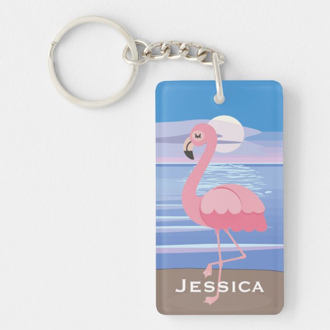 Personalised Tropical Island Flamingo Key Ring (Front)