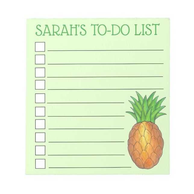 Personalised Tropical Island Pineapple To Do List Notepad (Front)