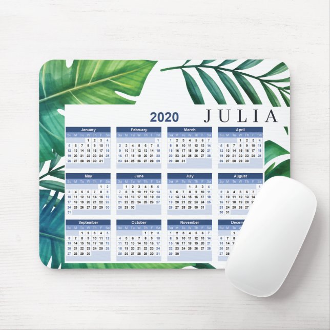 Personalised Tropical Leaves 2020 Calendar Mouse Mat (With Mouse)