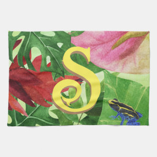 Personalised Tropical leaves Botanical jungle frog Tea Towel