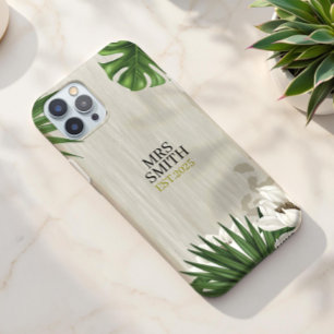 Personalised Tropical Leaves Custom Name and Year iPhone 16 Case
