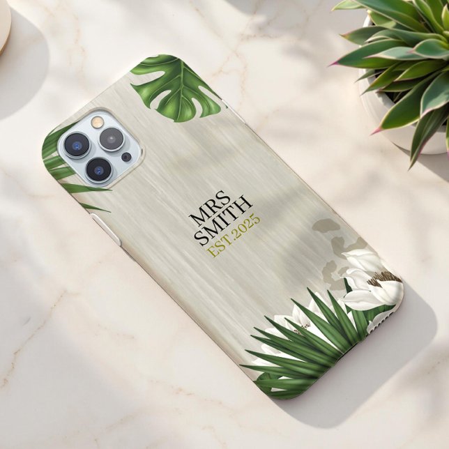 Personalised Tropical Leaves Custom Name and Year Case-Mate iPhone Case (Creator Uploaded)