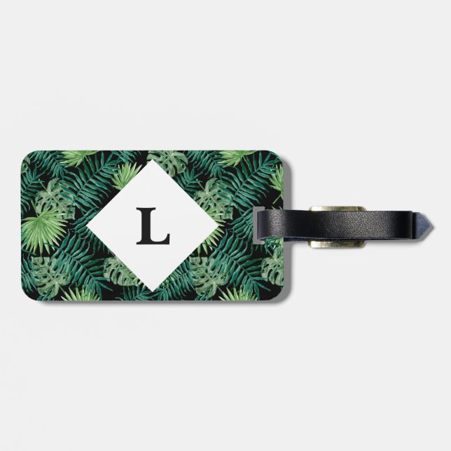 Personalised Tropical Leaves luggage tag (Back Horizontal)