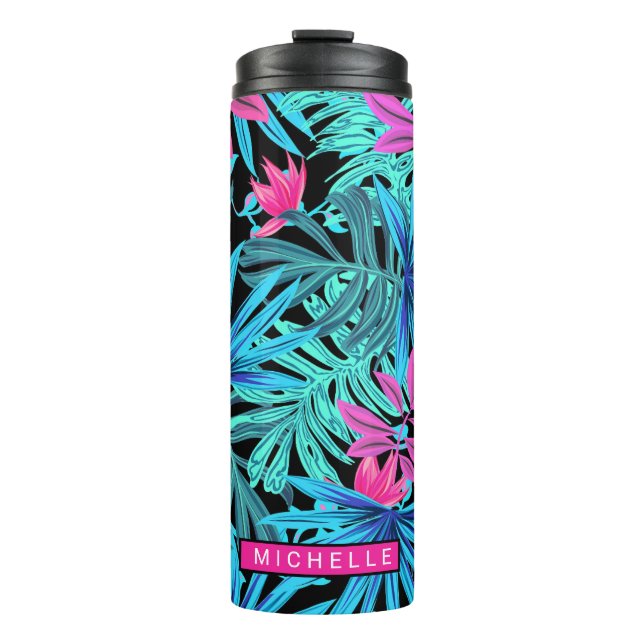Personalised Tropical Leaves Thermal Tumbler (Front)