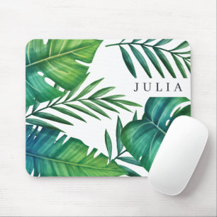 Personalised Tropical Leaves Watercolor Mouse Mat