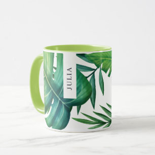 Personalised Tropical Leaves Watercolor Mug