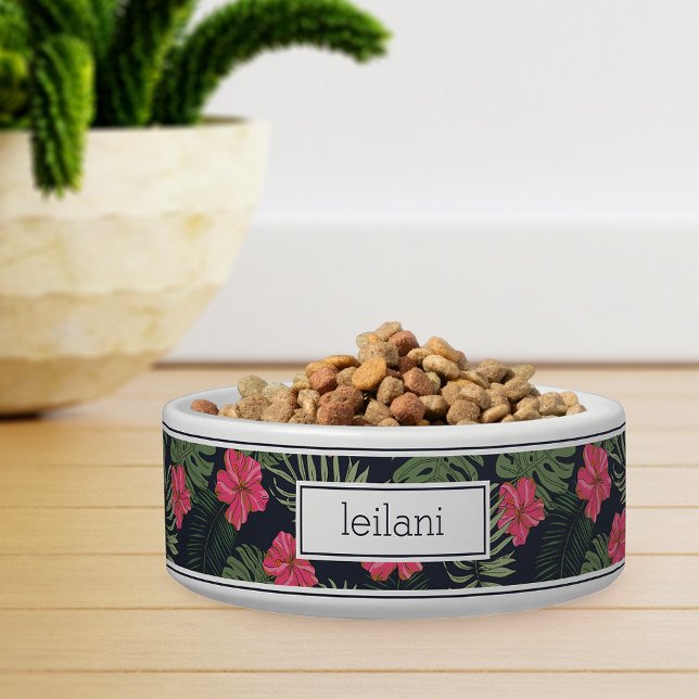 Personalised Tropical Magenta Hibiscus Pattern Pet Bowl (Creator Uploaded)