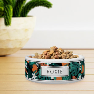 Personalised Tropical Orange Blossom Pattern Pet Bowl