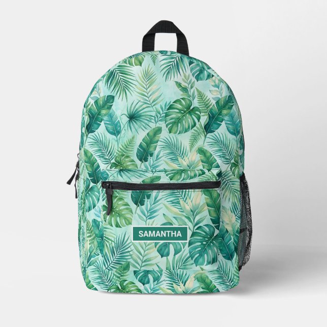 Personalised Tropical Palm Leaves Printed Backpack (Front)