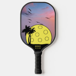 Personalised Tropical Palm Tree Ball Name Phone # Pickleball Paddle
