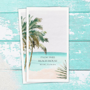 Personalised Tropical Palm Tree Leaves Blue Beach Napkin