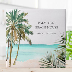 Personalised Tropical Palm Tree Leaves Blue Beach Tile